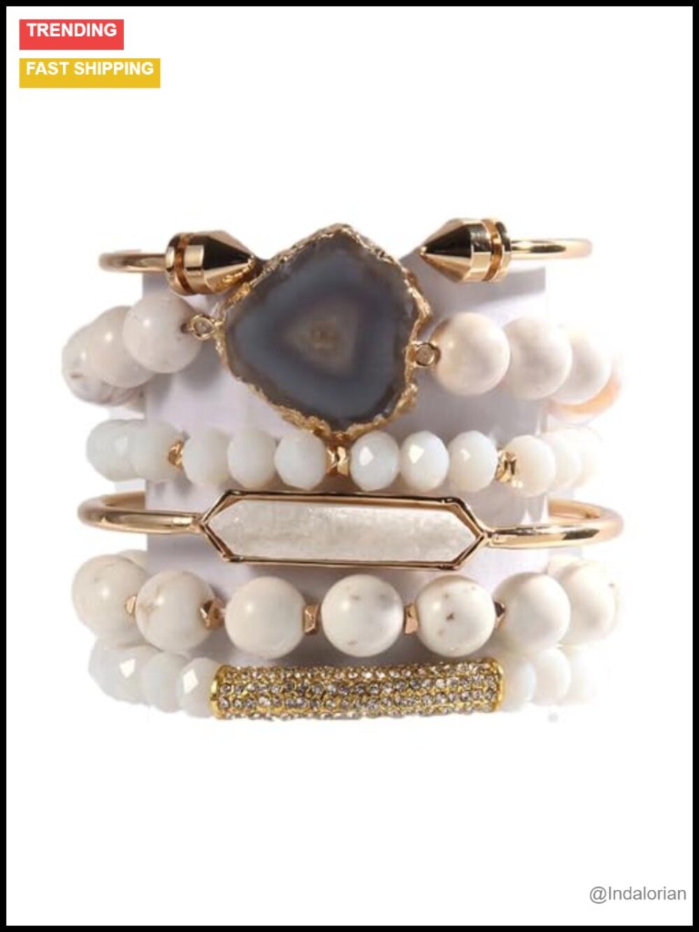 Natural Stone Beaded Bracelets Bangle Set Boho Stretch Handmade
